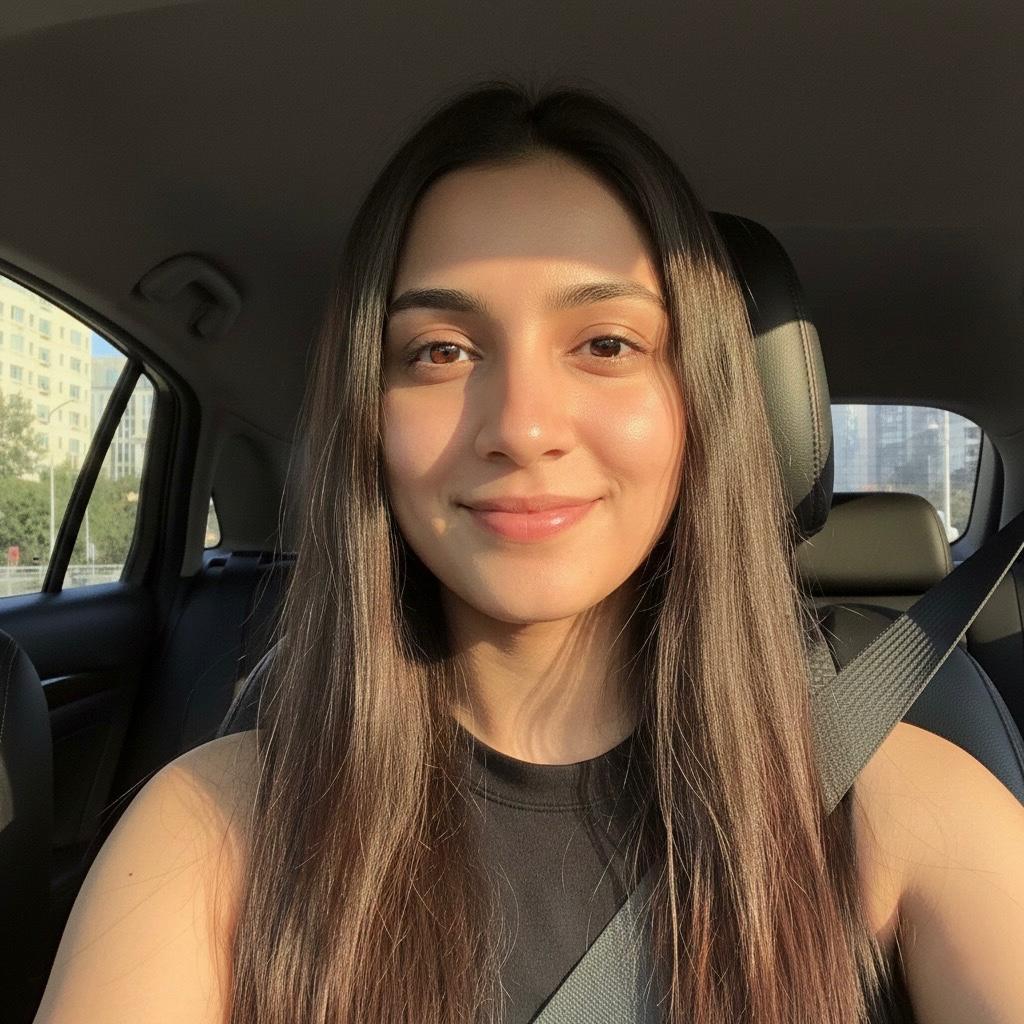 A natural selfie taken inside a car during daylight, used as a visual section for the Call Girl in Dwarka and Escort Service in Dwarka Delhi information page.