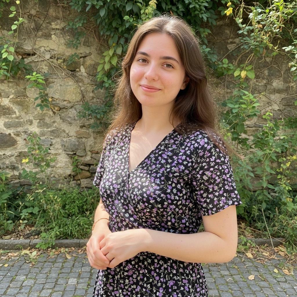 A woman standing outdoors near a stone wall with greenery, used as a visual section for a independent escort in dwarka